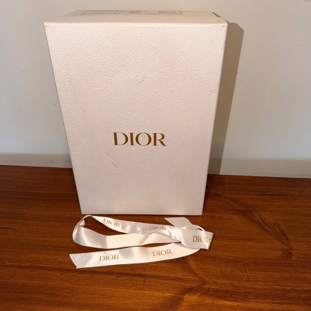 Dior Gift Box White Textured Gold Logo 12x8x4.5 Ribbon Tissue Paper Authentic